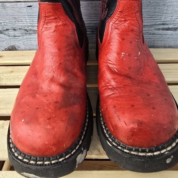 Roper Leather Ostrich Print Floral Red Black Western Boots Womens Size 7 - Picture 3 of 16